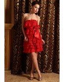 A-line Strapless Chiffon Short Bridesmaid Dresses With Cascading Ruffle