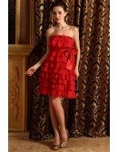 A-line Strapless Chiffon Short Bridesmaid Dresses With Cascading Ruffle