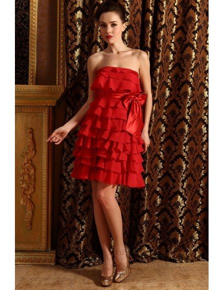 A-line Strapless Chiffon Short Bridesmaid Dresses With Cascading Ruffle
