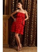 A-line Strapless Chiffon Short Bridesmaid Dresses With Cascading Ruffle