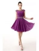 A-Line Scoop Neck Short Chiffon Prom Dress With Beading