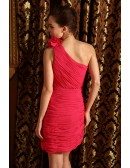 Sheath One-shoulder Chiffon Short Prom Dresses With Flower