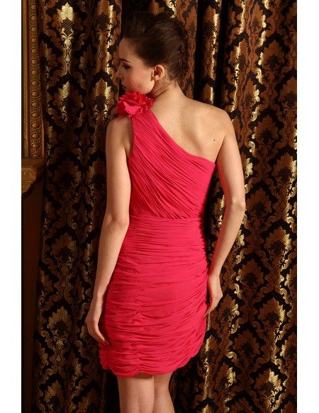 Sheath One-shoulder Chiffon Short Prom Dresses With Flower