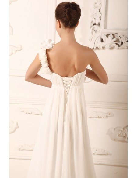 A-line One-shoulder Court Train Chiffon Wedding Dress With Ruffle