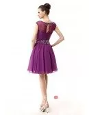 A-Line Scoop Neck Short Chiffon Prom Dress With Beading