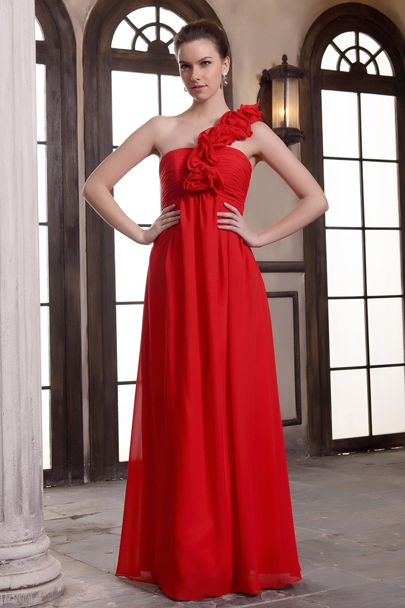 Empire One-shoulder Floor-length Chiffon Bridesmaid Dress With Flowers ...