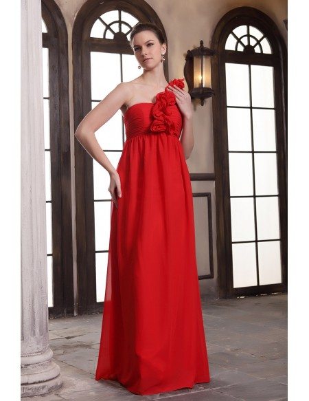 Empire One-shoulder Floor-length Chiffon Bridesmaid Dress With Flowers