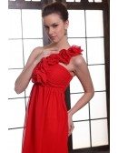 Empire One-shoulder Floor-length Chiffon Bridesmaid Dress With Flowers