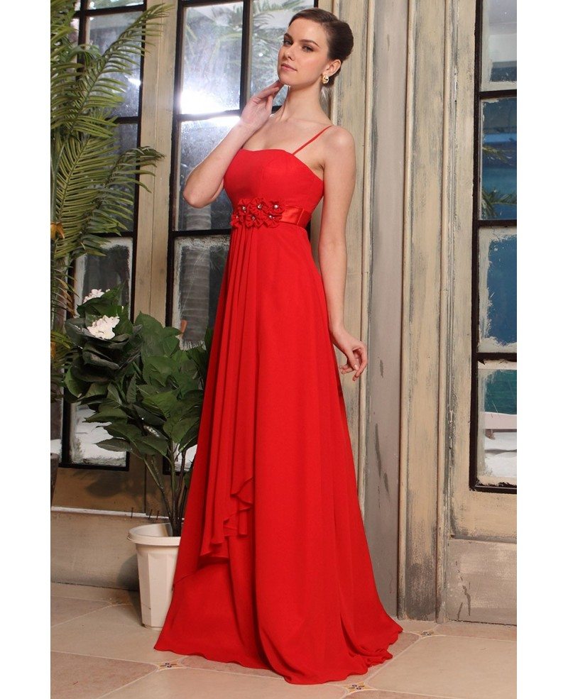 A-line Strapless Floor-length Chiffon Dress With Flowers #OP85028 $129 ...