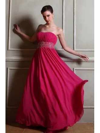 A-line Strapless Sweep Train Chiffon Prom Dress With Beading