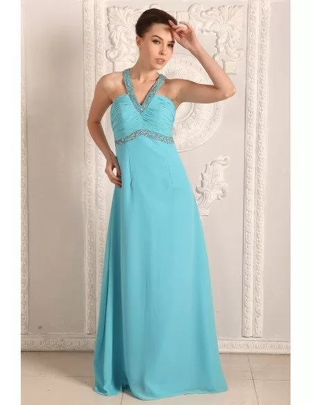 A-line V-neck Chiffon Ruched Floor-length Dress Emerald main image 0
