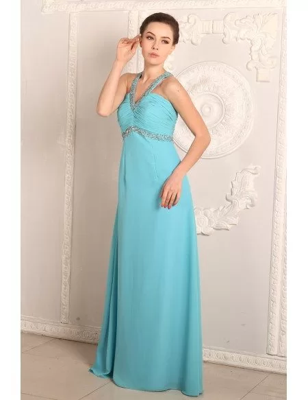 A-line V-neck Chiffon Floor-length Prom Dress With Beading #OP85040 ...