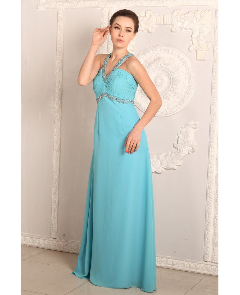 A-line V-neck Chiffon Floor-length Prom Dress With Beading #OP85040 ...