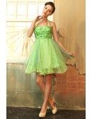 A-line Halter Tulle Short Prom Dress With Flowers