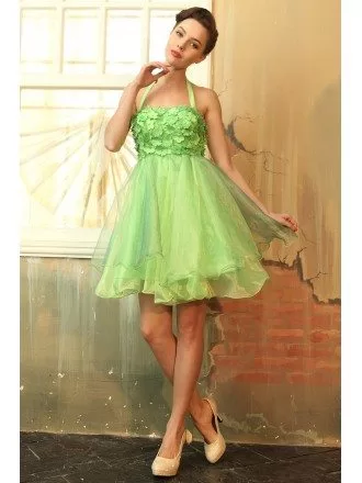 A-line Halter Tulle Short Prom Dress With Flowers