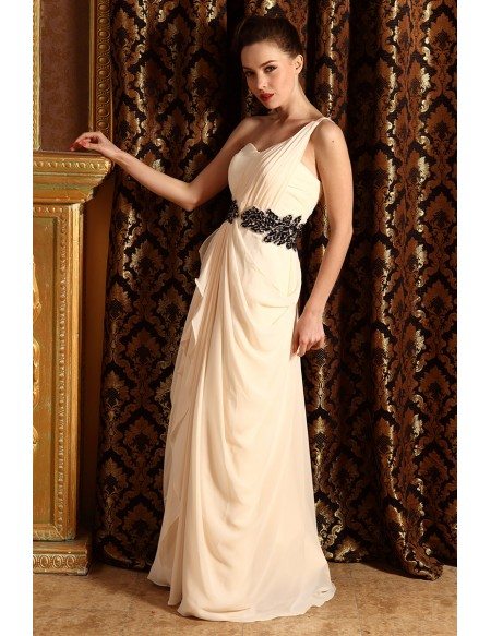 A-line One-shoulder Floor-length Chiffon Wedding Dress With Ruffle Beading