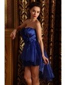 A-line Strapless Satin Asymmetrical Prom Dress With Beading