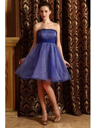 A-line Strapless Tulle Short Prom Dress With Beading