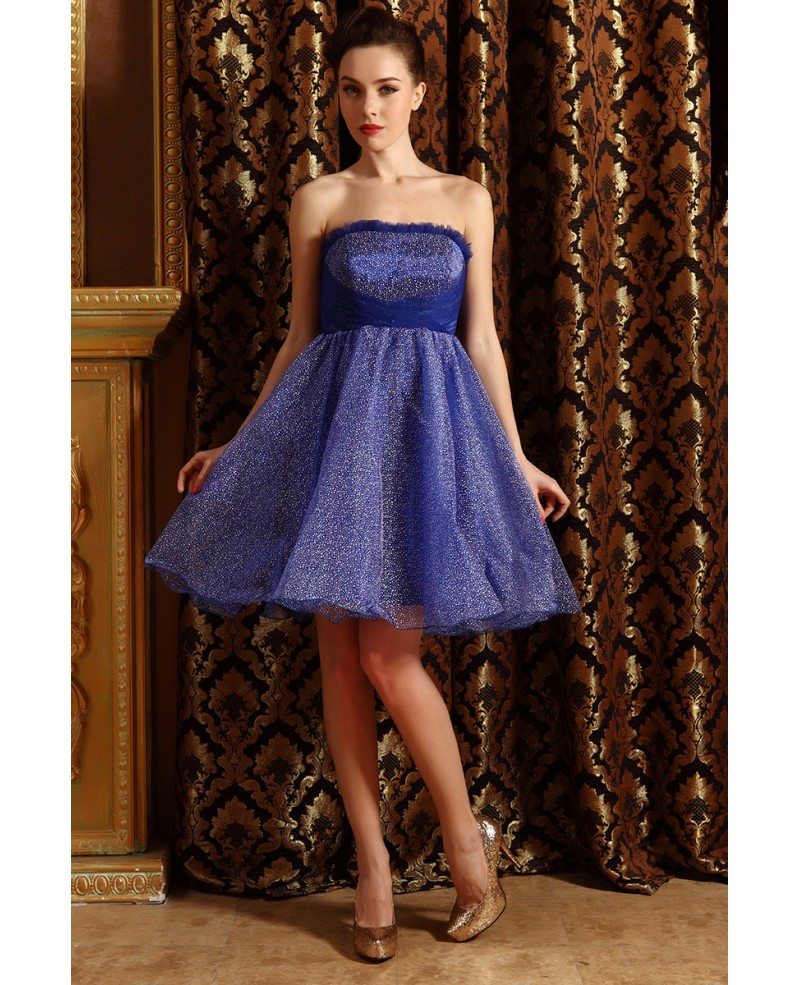 A Line Strapless Tulle Short Prom Dress With Beading Op85049 107 8