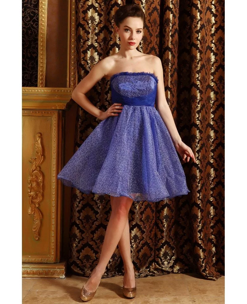 A-line Strapless Tulle Short Prom Dress With Beading #OP85049 $107.8 ...