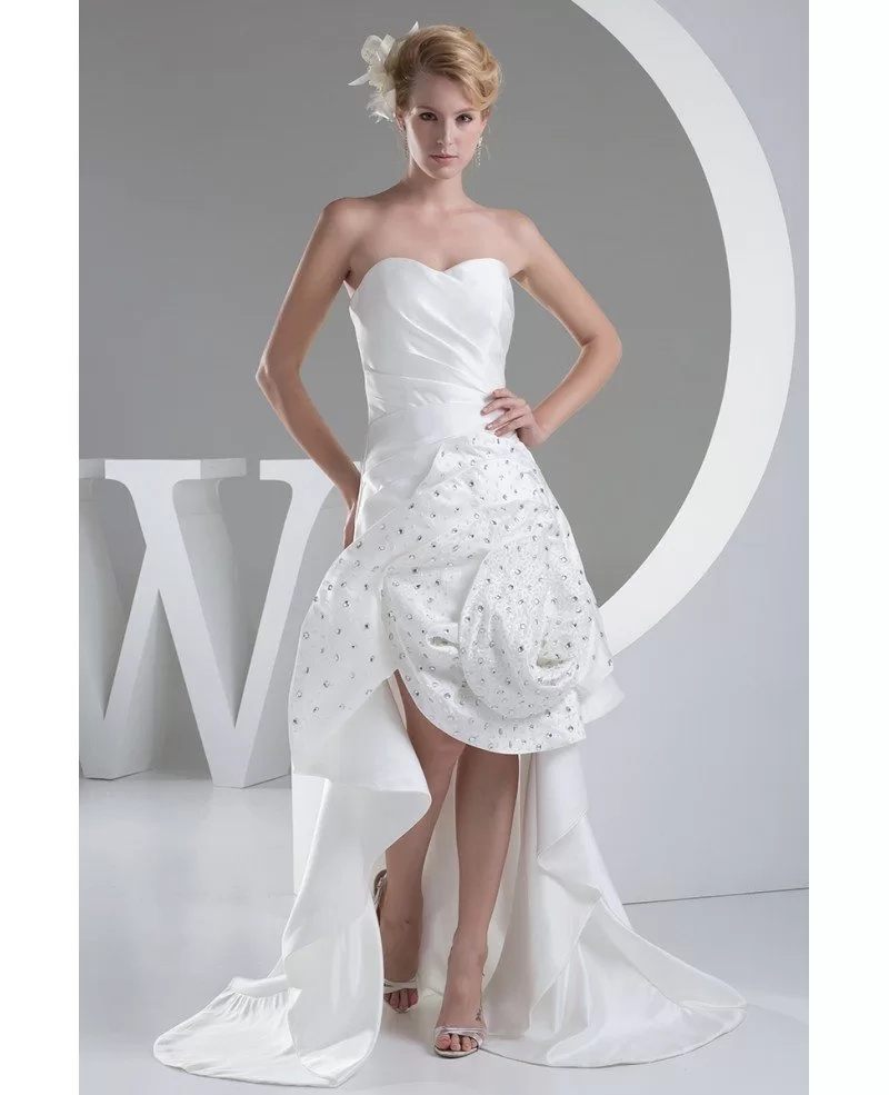 Sheath Sweetheart Asymmetrical Satin Wedding Dress With Beading #OP4482 ...