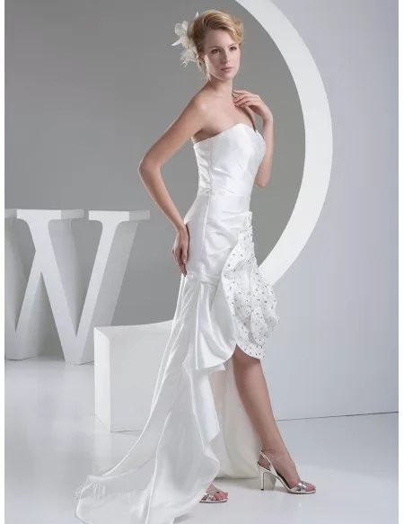 Sheath Sweetheart Asymmetrical Satin Wedding Dress With Beading