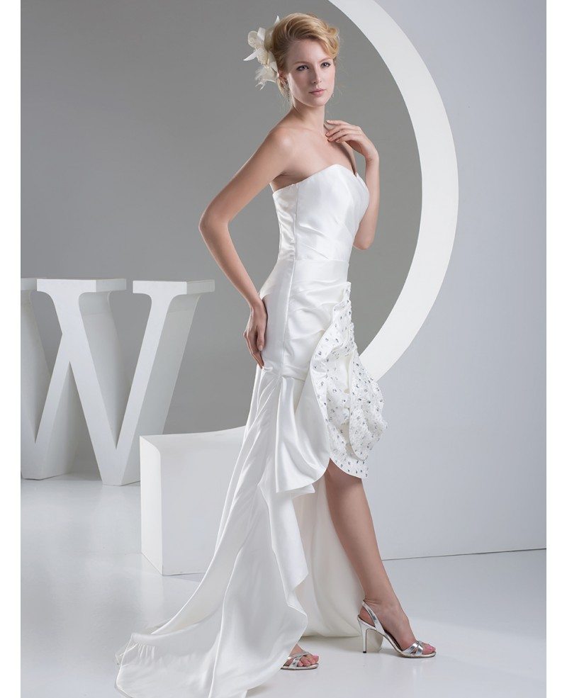 Sheath Sweetheart Asymmetrical Satin Wedding Dress With Beading #OP4482 ...