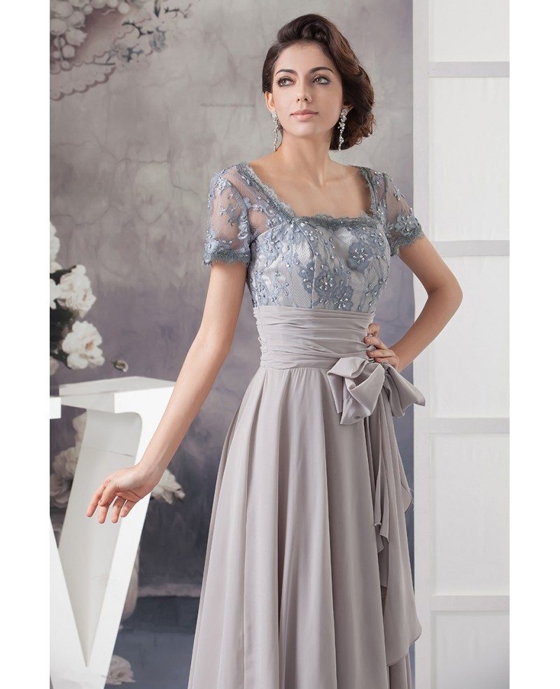 A-line Square Neckline Floor-length Lace Chiffon Mother of the Bride ...