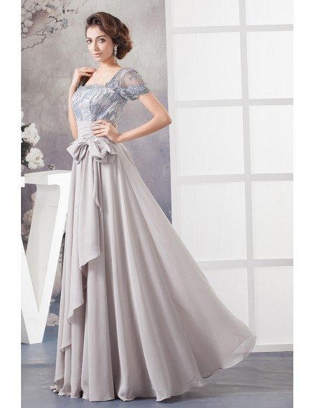 A-line Square Neckline Floor-length Lace Chiffon Mother of the Bride Dress