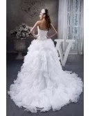 Ball-gown V-neck Cathedral Train Tulle Wedding Dress With Cascading Ruffle