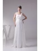 Empire Square Neckline Sweep Train Lace Chiffon Wedding Dress