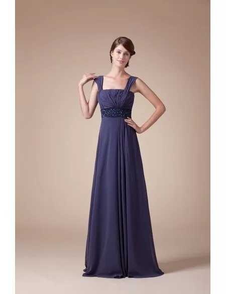 A-line Square Neckline Floor-length Chiffon Prom Dress With Beading # ...