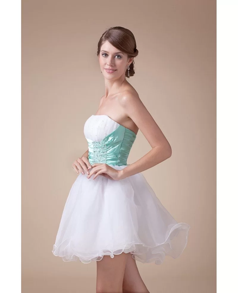 A-line Strapless Short Tulle Prom Dress With Beading #OP4542 $112.1 ...