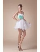 A-line Strapless Short Tulle Prom Dress With Beading