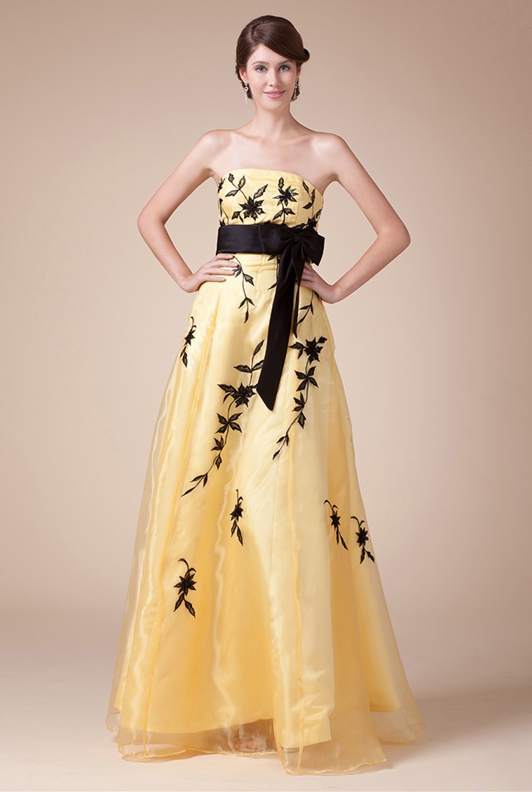 Graceful Strapless Sleeveless A-Line Appliques Chiffon Floor-Length Prom Dress main image 1