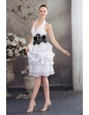 A-line Halter Knee-length Satin Prom Dress With Beading