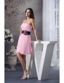 A-line Strapless Short Chiffon Bridesmaid Dress With Flowers