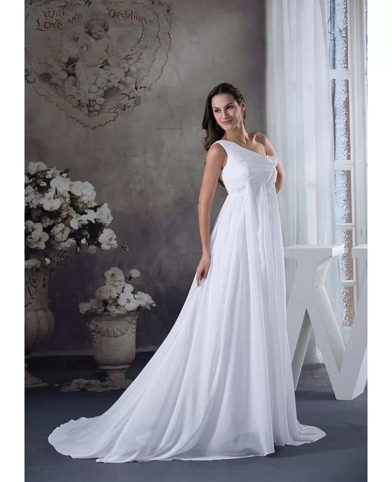 Empire One-shoulder Sweep Train Chiffon Wedding Dress #OP4608 $165.2