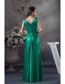 A-line V-neck Floor-length Satin Evening Dress With Beading