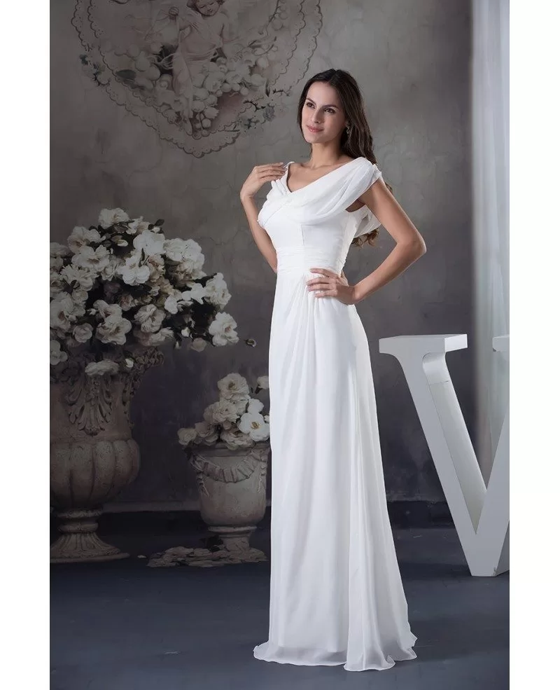 A Line V Neck Floor Length Chiffon Wedding Dress Op4614 156 8854