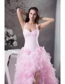 Mermaid Halter Sweep Train Satin Tulle Prom Dress With Cascading Ruffle