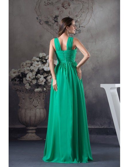 Empire V-neck Floor-length Chiffon Prom Dress With Beading #OP4619 $138 ...