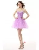 A-Line Sweetheart Short Tulle Prom Dress With Beading