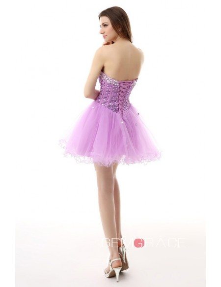 A-Line Sweetheart Short Tulle Prom Dress With Beading #YH0050 $134 ...