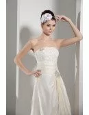 A-line Strapless Ankle-length Satin Wedding Dress With Beading
