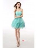 A-Line Sweetheart Short Tulle Prom Dress With Beading Cascading Ruffles