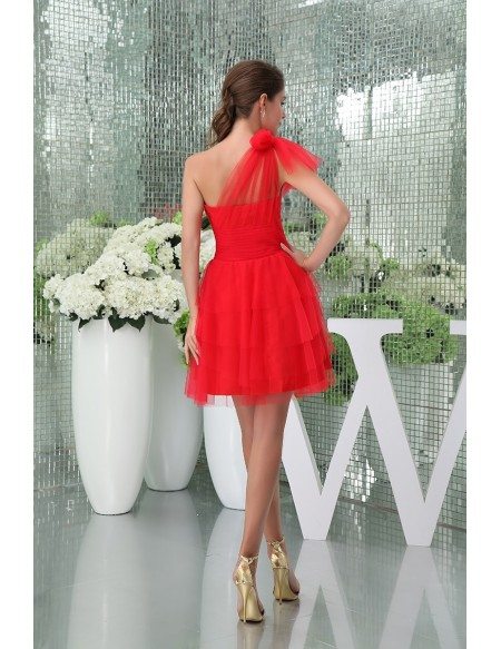 A-line One-shoulder Short Tulle Homecoming Dress With Ruffle