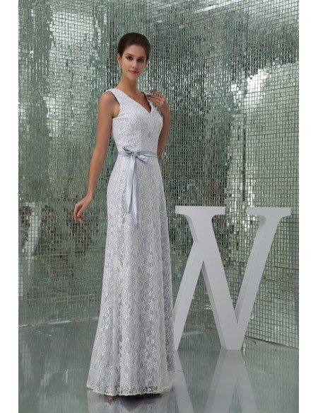 A-line V-neck Floor-length Lace Wedding Dress