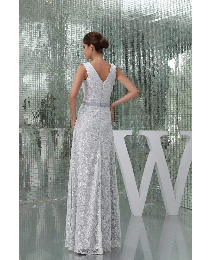 A-line V-neck Floor-length Lace Wedding Dress #OP5003 $164.3 - GemGrace.com