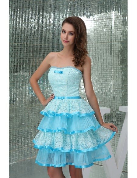 A-line Strapless Short Tulle Homecoming Dress With Ruffle